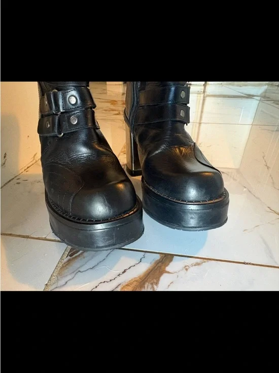 RARE - Y2K Vintage Black New Rock Platform Leather Boots Size 38 W  Or 5UK - Picture 10 of 15